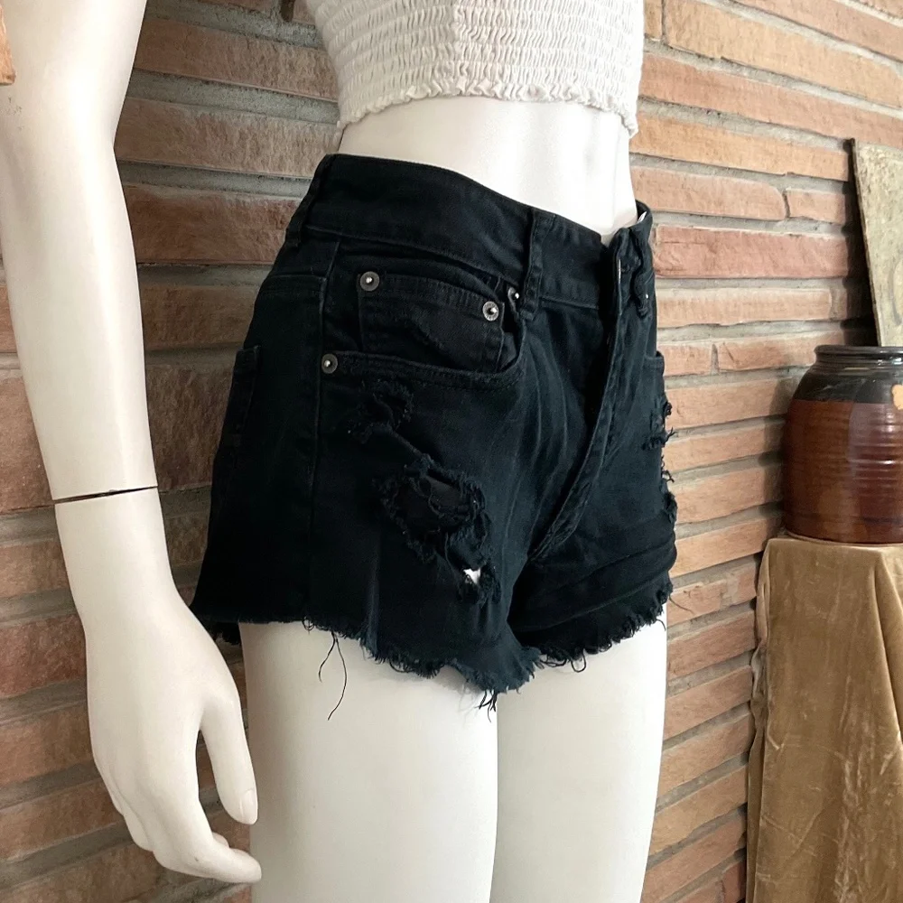 American Eagle Outfitters Black Distressed Denim Shorts